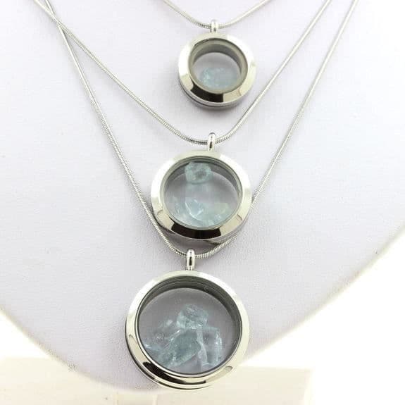 Collier - ABIJOUX - Rå akvamarin - Pärla 30 mm - Rostfritt stål - Silverfärgad