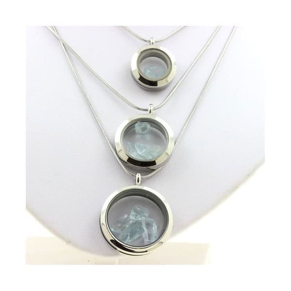 Collier - ABIJOUX - Rå akvamarin - Pärla 30 mm - Rostfritt stål - Silverfärgad