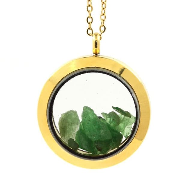Collier - ABIJOUX - Grov Tsavorite Granat - Medaillon 20 mm - Rostfritt stål - Guld