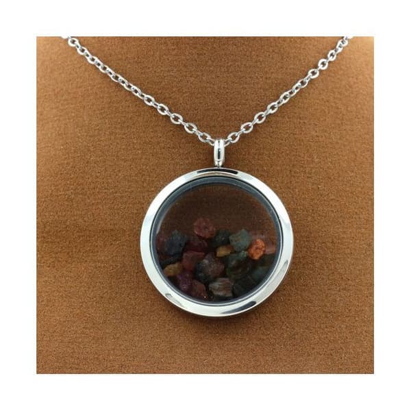 Collier - ABIJOUX - Multicolor rå turmalin - Pendentiv 30 mm - Kedja av rostfritt stål - Unisex