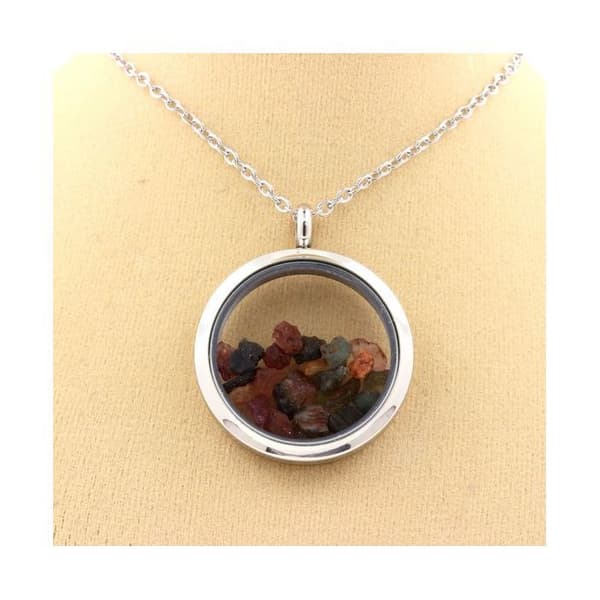 Collier - ABIJOUX - Multicolor rå turmalin - Pendentiv 30 mm - Kedja av rostfritt stål - Unisex