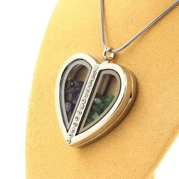 Halsband - ABIJOUX - Saphir + Grenat Tsavorite - Hjärta - Rostfritt stål - 36x40 mm