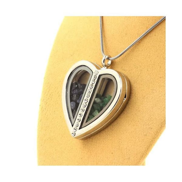 Halsband - ABIJOUX - Saphir + Grenat Tsavorite - Hjärta - Rostfritt stål - 36x40 mm