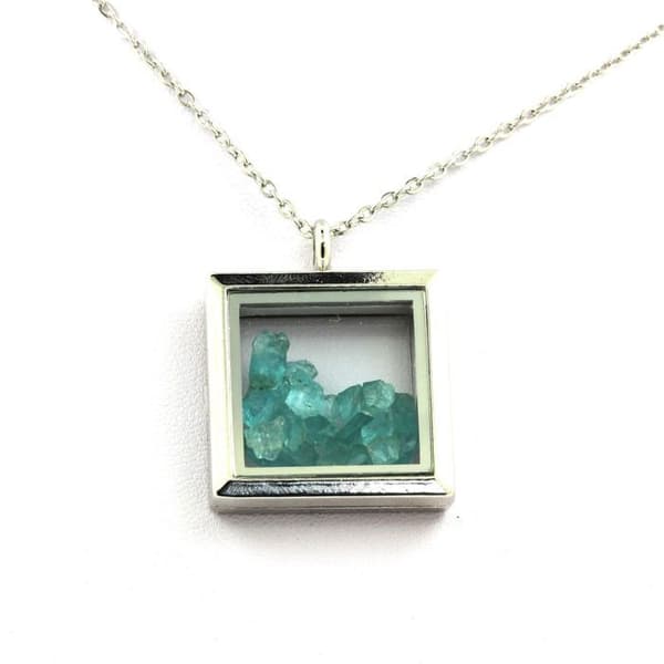 Collier - ABIJOUX - Opaalit Paraiba brut - Fyrkantig modell - Rostfritt stål - Unisex