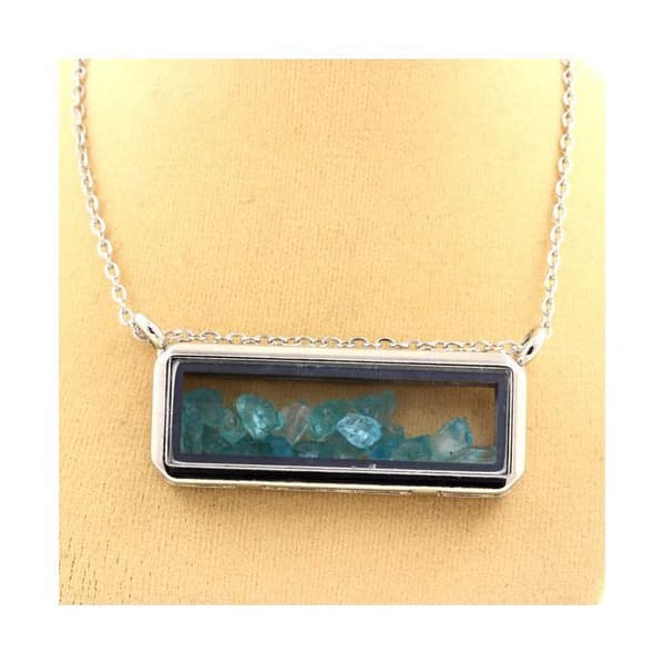 Stenar och mineraler. Raw Paraiba Apatit Halsband. Rektangelmodell.
