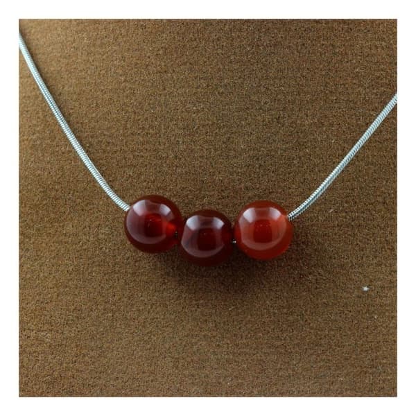 Röd Agat Halsband - ABIJOUX - 3 8 mm pärlor - Rostfri kedja