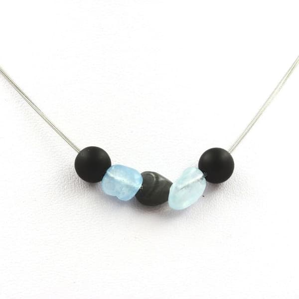 Collier - Ett smycke - Matt svart onyx 8 mm - Labradorit från Finland - Rostfritt stål - Unisex