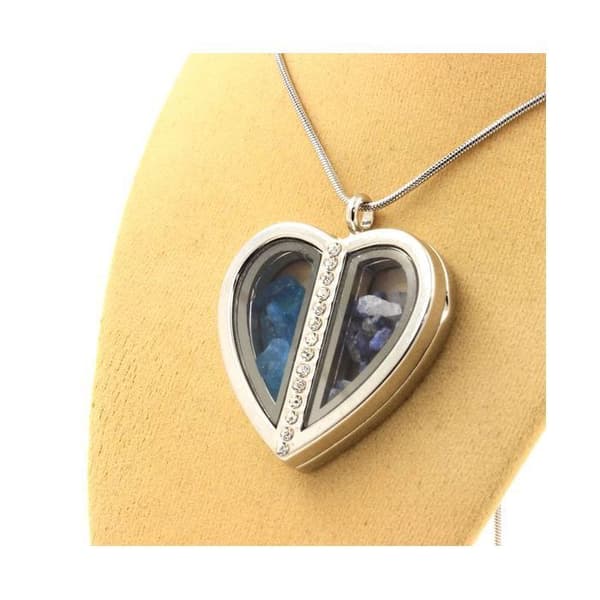 Halsband - ABIJOUX - Neonblå apatite + rå Benitoite - Rostfritt stål - Hjärta modell - 36 x 40 mm