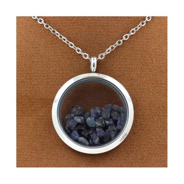 Collier - ABIJOUX - Médaillon Saphir brut 20 mm - Rostfritt stål - Silverfärgad - Unisex