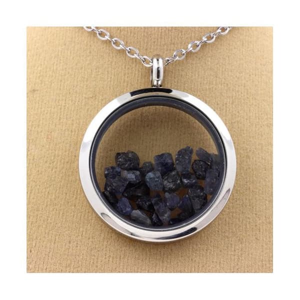 Collier - ABIJOUX - Médaillon Saphir brut 20 mm - Rostfritt stål - Silverfärgad - Unisex