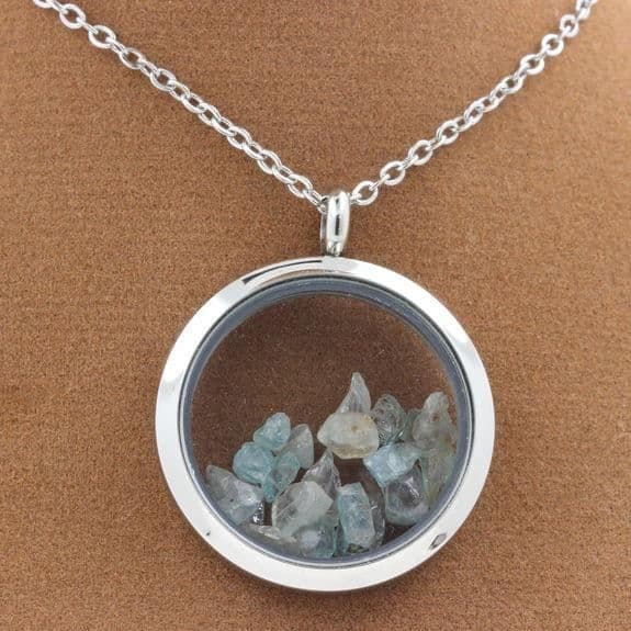 "Rå zirkonhalsband - ABIJOUX - Medaljong 20 mm - Rostfritt stål - Flytande glas - Unisex"
