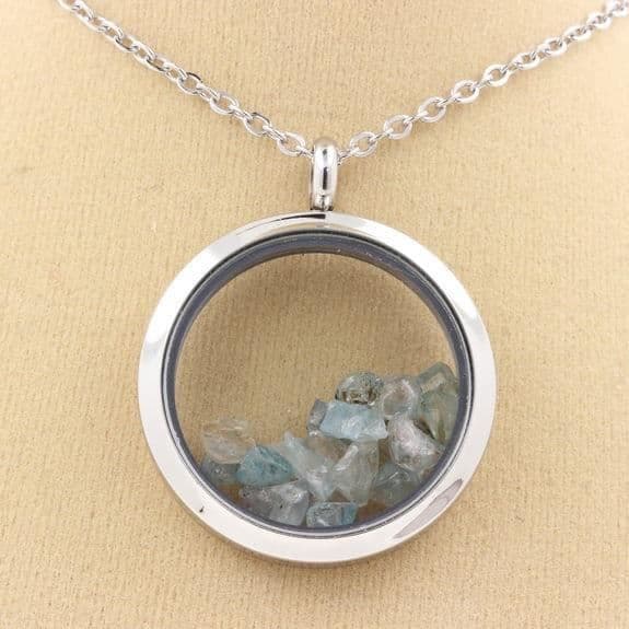 "Rå zirkonhalsband - ABIJOUX - Medaljong 20 mm - Rostfritt stål - Flytande glas - Unisex"