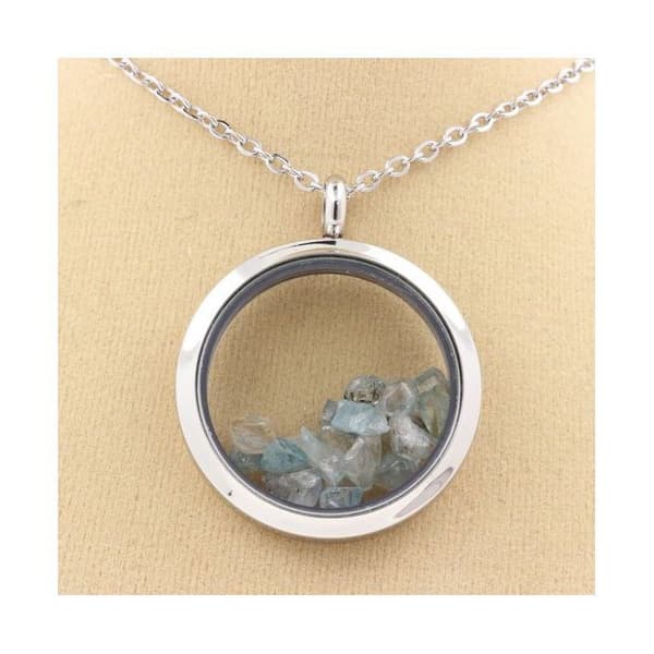 "Rå zirkonhalsband - ABIJOUX - Medaljong 20 mm - Rostfritt stål - Flytande glas - Unisex"