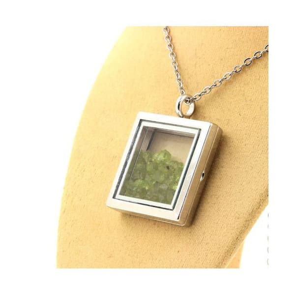 Collier - ABIJOUX - Oäkta peridot - Fyrkantig modell - Rostfritt stål - Unisex