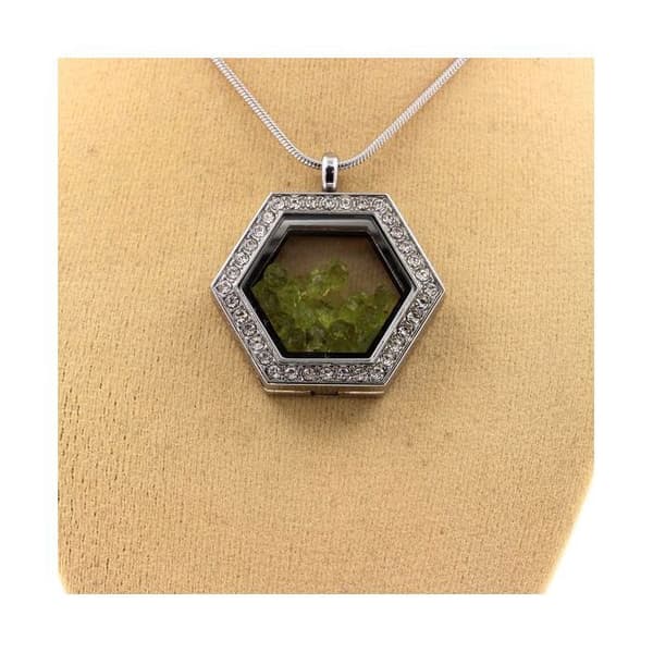 Collier - ABIJOUX - Rå peridot - Rostfritt stål - Hexagonmodell - Unisex