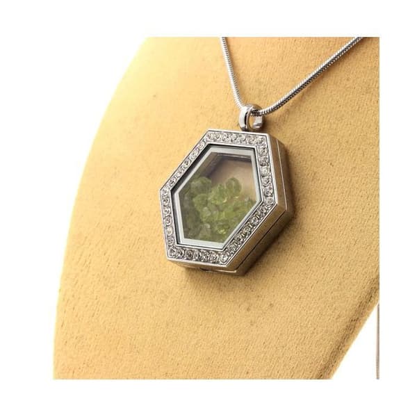 Collier - ABIJOUX - Rå peridot - Rostfritt stål - Hexagonmodell - Unisex