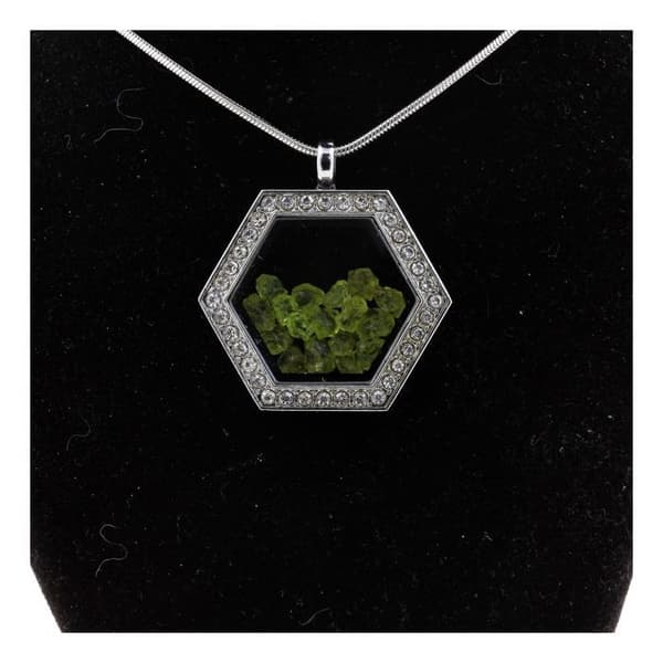 Collier - ABIJOUX - Rå peridot - Rostfritt stål - Hexagonmodell - Unisex