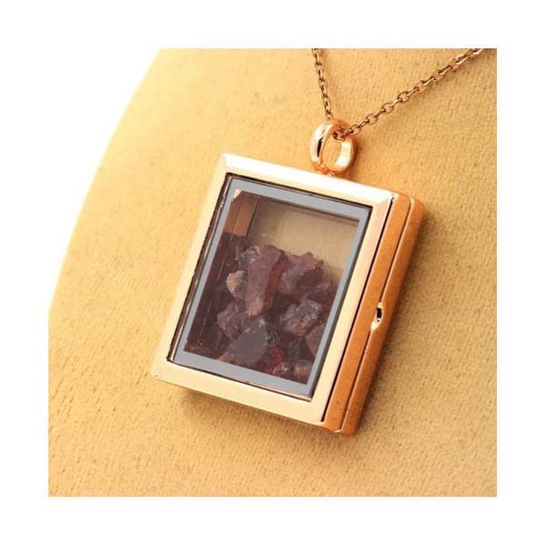 Collier - ABIJOUX - Rå rhodolite-granat - Roséguld - Kristallpendel - Blandet