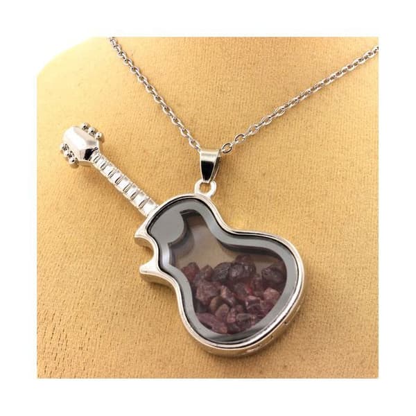 Collier - ABIJOUX - Modell gitarr - Grenat Rhodolite - Rostfritt stål - Röd
