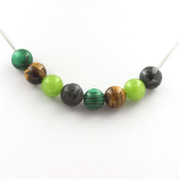 Halsband - ABIJOUX - Ockelbo, Peridot, Labradorit, Malakit - Rostfritt stål - 8 mm - Unisex