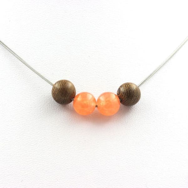 Collier - A Bijoux - Calcédoine orange 8 mm - Trädbitar - Kedja i rostfritt stål - Blandad