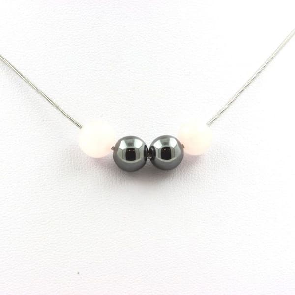 Halsband - ABIJOUX - Rosenkvarts + Hematit - 8 mm - Rostfritt stål - Anpassningsbar längd