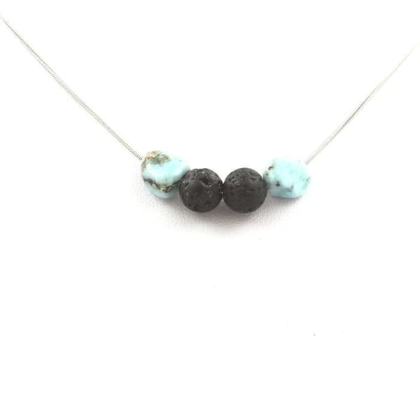 Halsband - Ett Smycke - Larimar - Lavapärlor 8 mm - Rostfritt stål - Längd 40 till 90 cm
