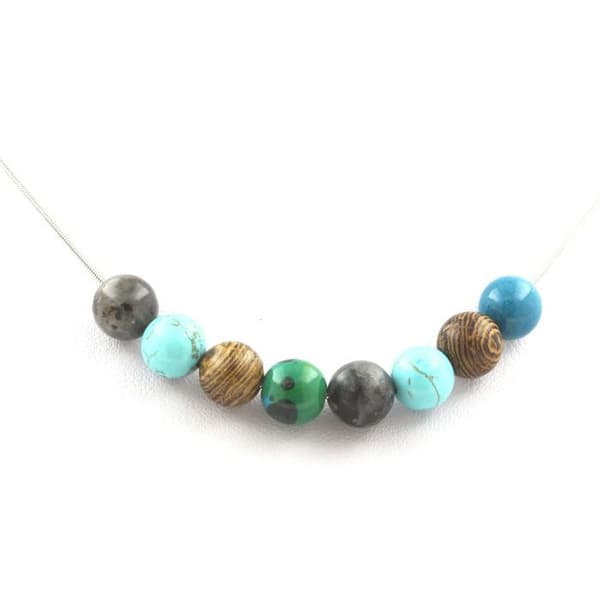 Collier - Ett Bijoux - Turkost, Chrysokoll, Labradorit - Rostfritt stål - Längd 40-90 cm