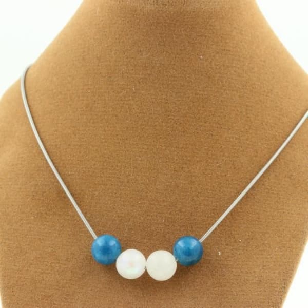 Halsband - Ett Bijoux - Månsten + Apatit - Rostfritt stål - Anpassningsbar storlek - 45 cm