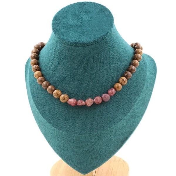 Collier - Ett smycke - Rubiner från Brasilien - Pärlor 8 mm - Rostfritt stål - Anpassningsbar storlek