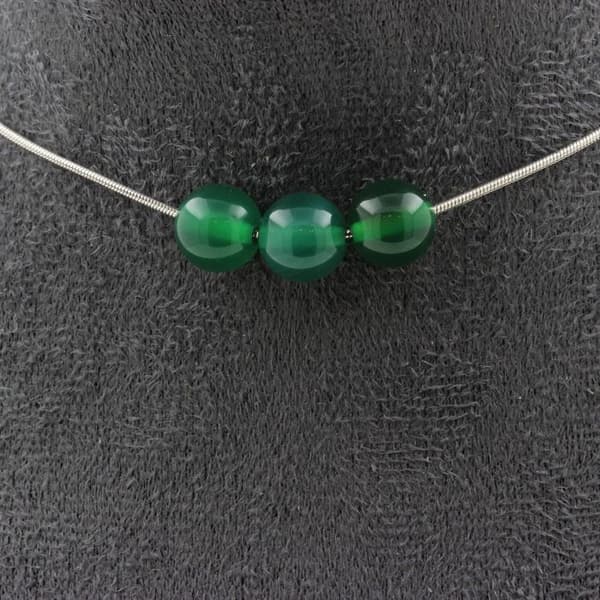 Collier - Ett smycke - Grön agat 8 mm - Rostfritt stål - Anpassningsbar storlek - Unisex
