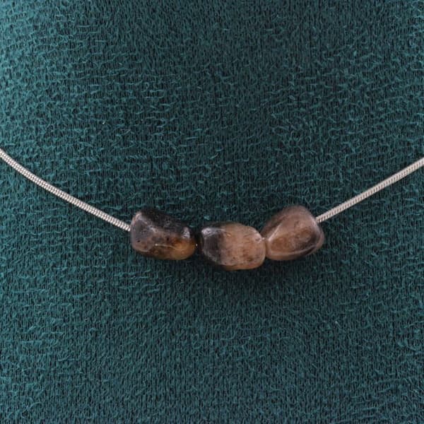 Halsband - Ett smycke - Andalousit - 3 pärlor - Rostfritt stål - Justerbar längd