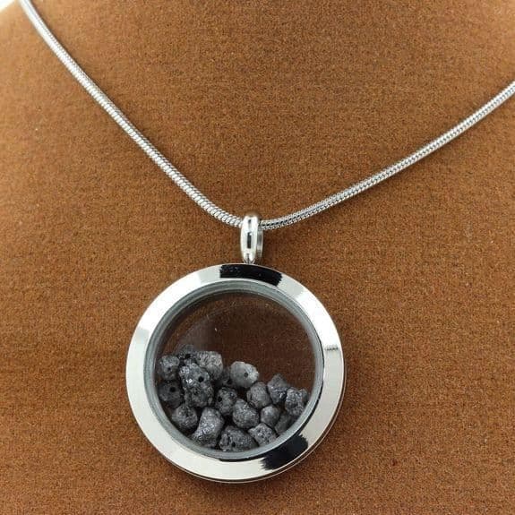 Collier - ABIJOUX - Medaillon 30 mm - Rostfritt stål - Rå grå diamant - Unisex