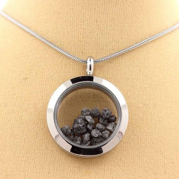 Collier - ABIJOUX - Medaillon 30 mm - Rostfritt stål - Rå grå diamant - Unisex