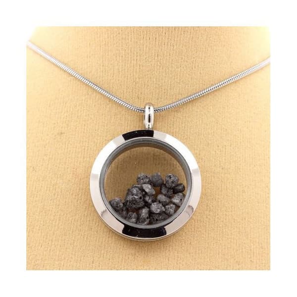 Collier - ABIJOUX - Medaillon 30 mm - Rostfritt stål - Rå grå diamant - Unisex