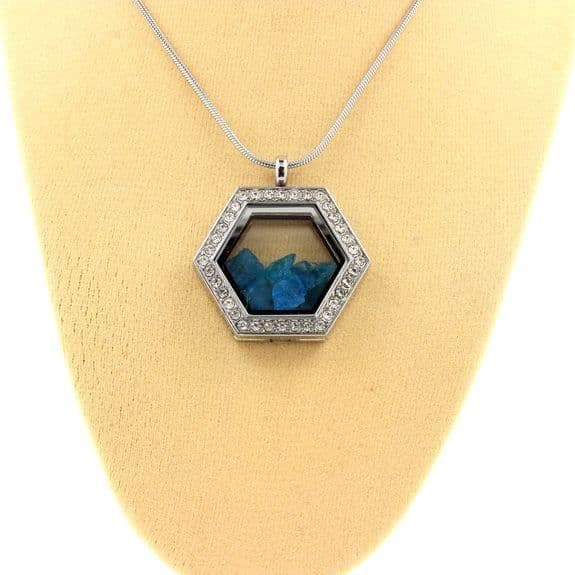 Collier - ABIJOUX - Hexagon - Rostfritt stål - Neonblå apatite - Flytande glas