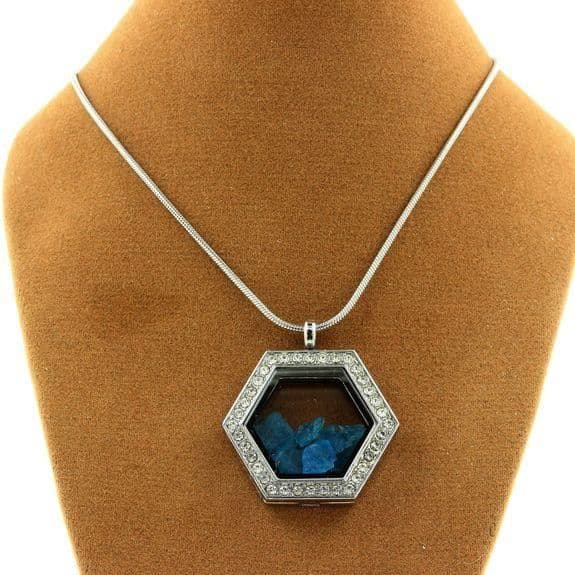Collier - ABIJOUX - Hexagon - Rostfritt stål - Neonblå apatite - Flytande glas