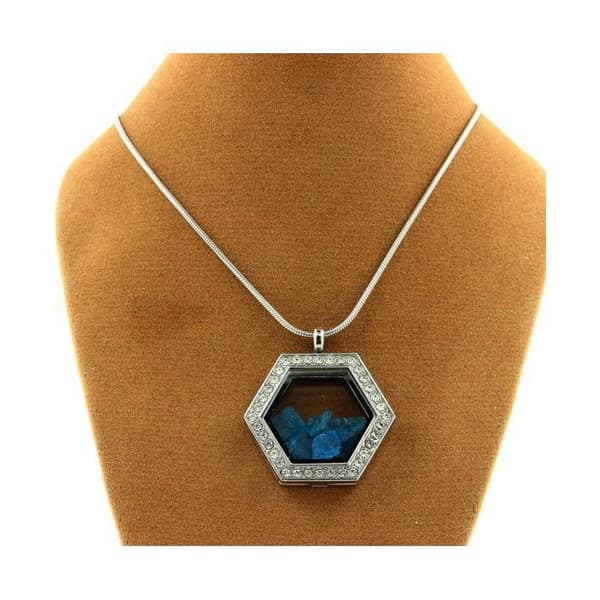 Collier - ABIJOUX - Hexagon - Rostfritt stål - Neonblå apatite - Flytande glas