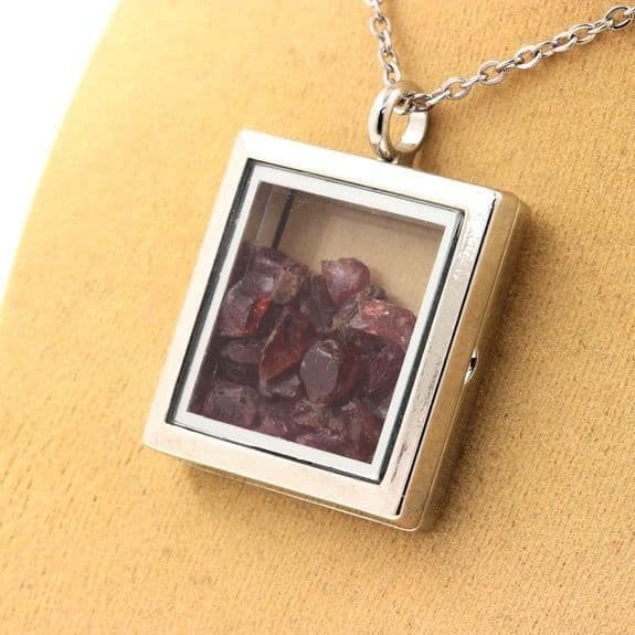 Collier - Stenar och mineraler - Rhodolite granat - Fyrkantig modell - Rostfritt stål - Unisex