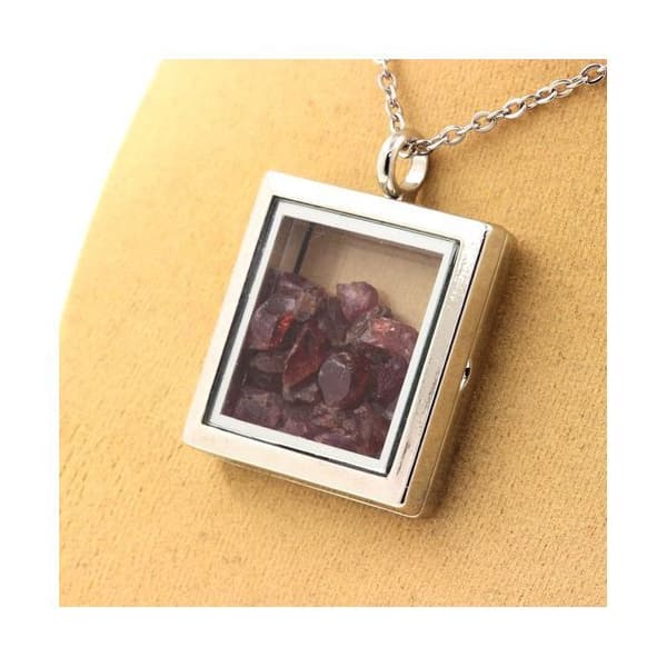 Collier - Stenar och mineraler - Rhodolite granat - Fyrkantig modell - Rostfritt stål - Unisex