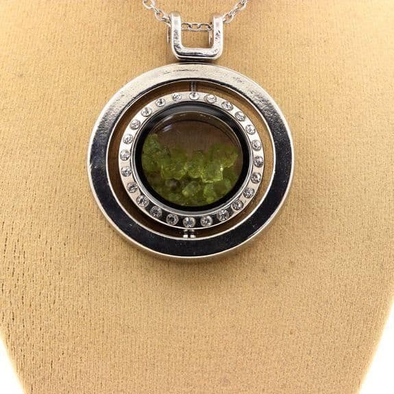 Collier - ABIJOUX - Rå peridot - Rostfritt stål - Modell Sablier Sphérique - Grön