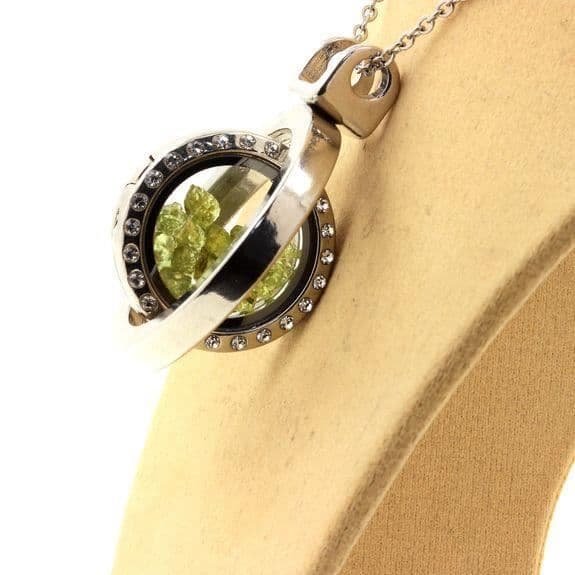 Collier - ABIJOUX - Rå peridot - Rostfritt stål - Modell Sablier Sphérique - Grön