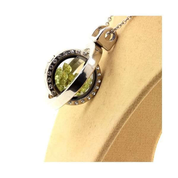 Collier - ABIJOUX - Rå peridot - Rostfritt stål - Modell Sablier Sphérique - Grön