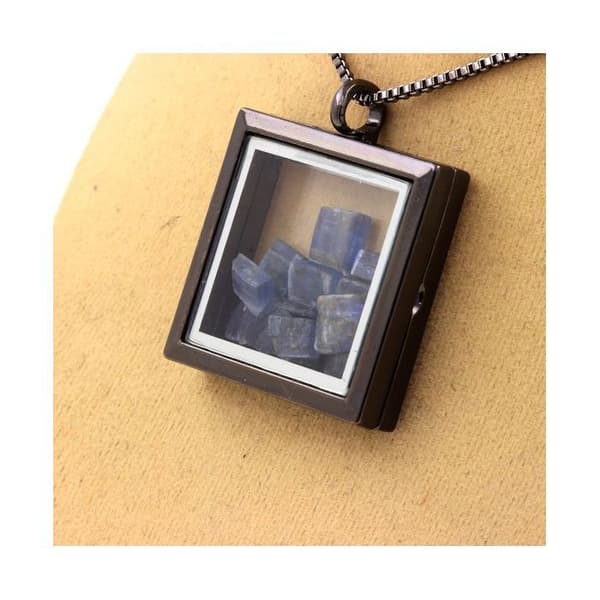 Collier - ABIJOUX - Modell fyrkantig - Kyanitkristall - Rostfritt stål - Unisex barn