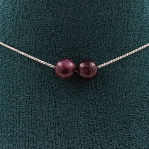Halsband - Ett smycke - 2 Granatpärlor 8 mm - Rostfritt stål - Anpassningsbar storlek - Unisex