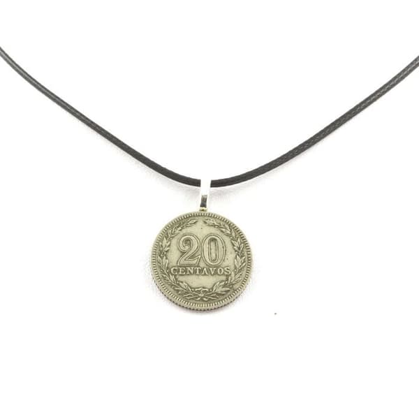 Halsband - ABIJOUX - Italien 50 lire mynt - Svart lädersnöre - Mått 19,2 mm