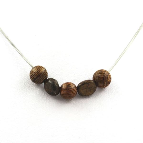 Stenar och mineraler. 8 mm träpärlhalsband + Bronzit från Brasilien Rostfri kedja.