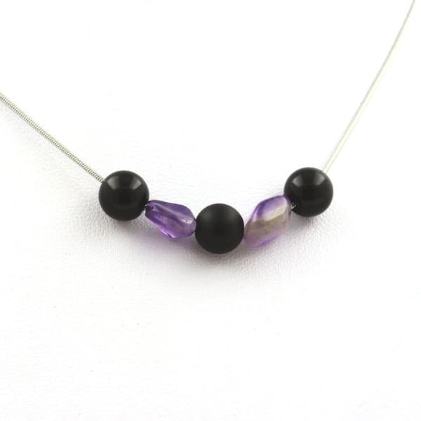 Collier - Ett Bijoux - Svart agat 8 mm - Amethyst från Brasilien - Matt svart onyx - Blande