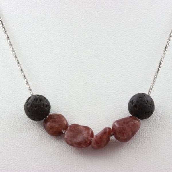 Collier - Ett smycke - Rubiner från Brasilien - Lava 8 mm - Rostfritt stål - Anpassningsbar storlek