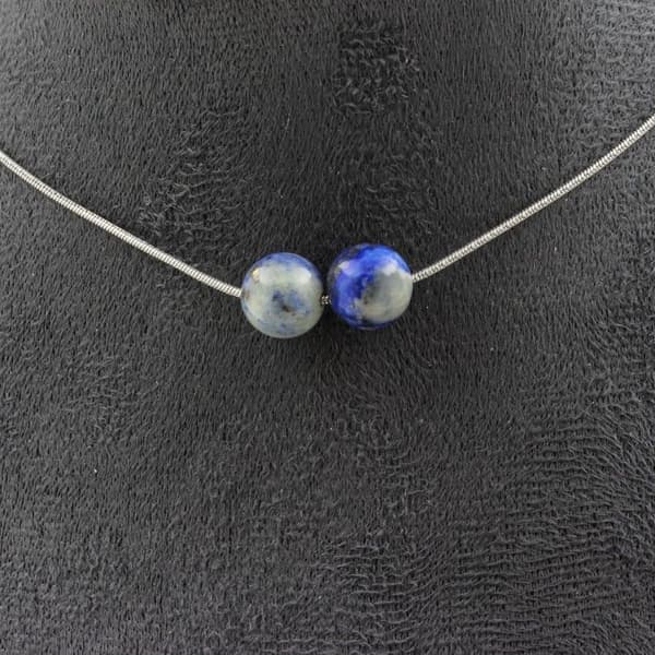 Halsband - ABIJOUX - Lapis Lazuli - 2 pärlor - Rostfritt stål - 45 cm